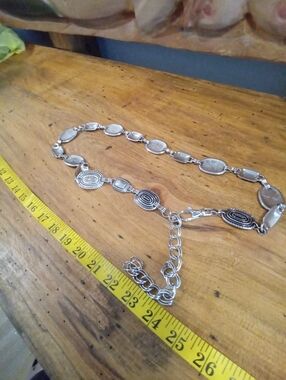 Vintage 90's Silver-Tone Chain Link Belt with Oval and Textured Medallions